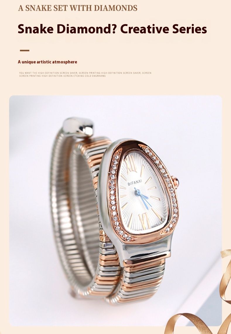 Classic new women's snake between the colors of fashion with exquisite diamond bracelet open quartz watch watch_voghion.com