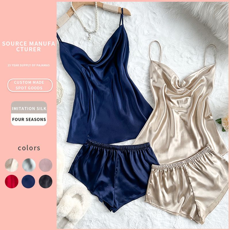 Damen Nachtwäsche Zweiteilige Kleidung Dünne Home Hosenträger Shorts Anzug_voghion.com