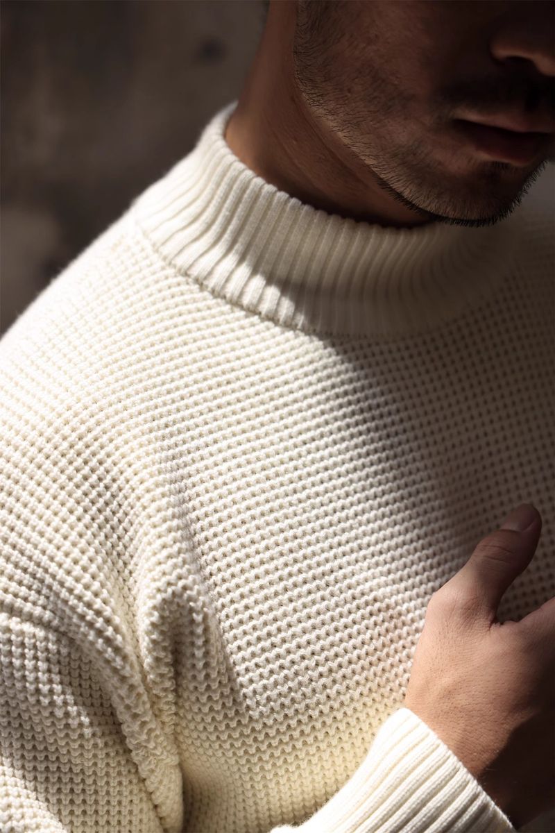 Maglione pesante da uomo a collo alto – Maglia spessa in puro cotone, vestibilità ampia, color cachi retrò (S-XL)_voghion.com