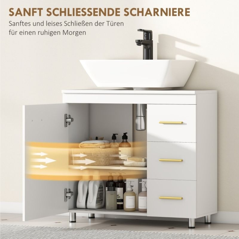 Badezimmer-Unterschrank, 3-stufiges Design, MDF, Spanplatte, Weiß_voghion.com