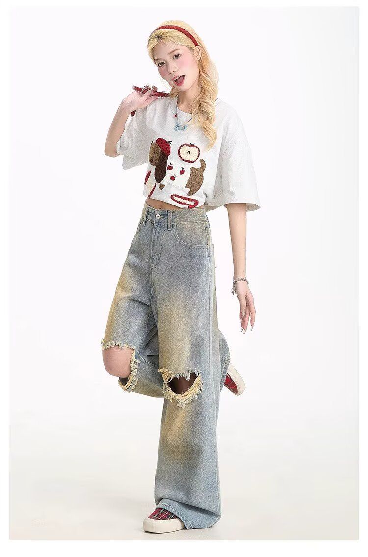 Men's Clothing Retro Distressed Ripped Denim Shorts Summer Gradient Loose Pants_voghion.com