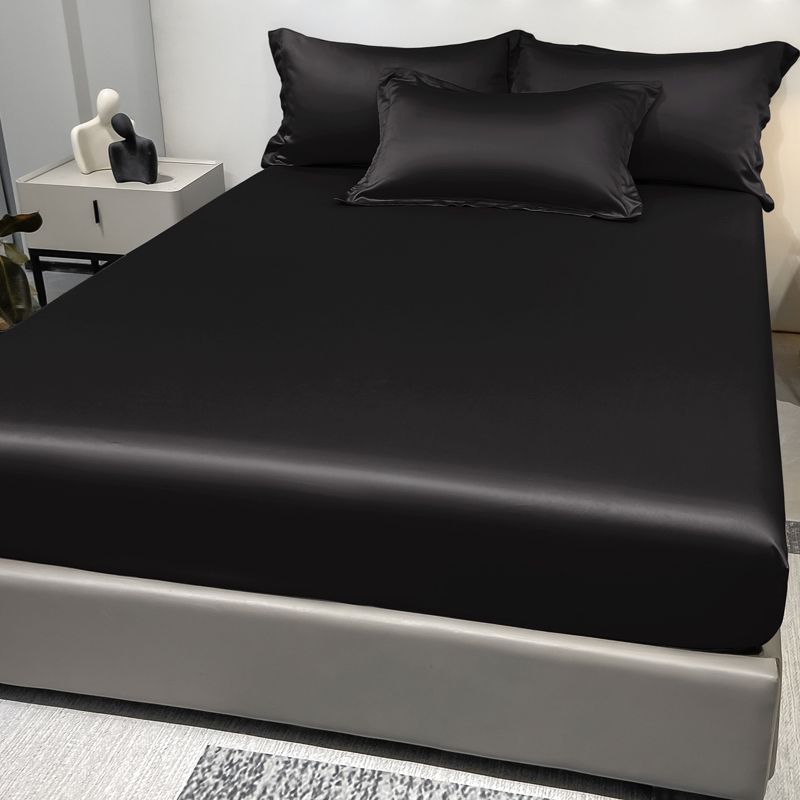 Four Seasons Men And Women Simple Fashion Black Satin Solid Color Ice Silk Bedspread Home Bedroom Hotel_voghion.com