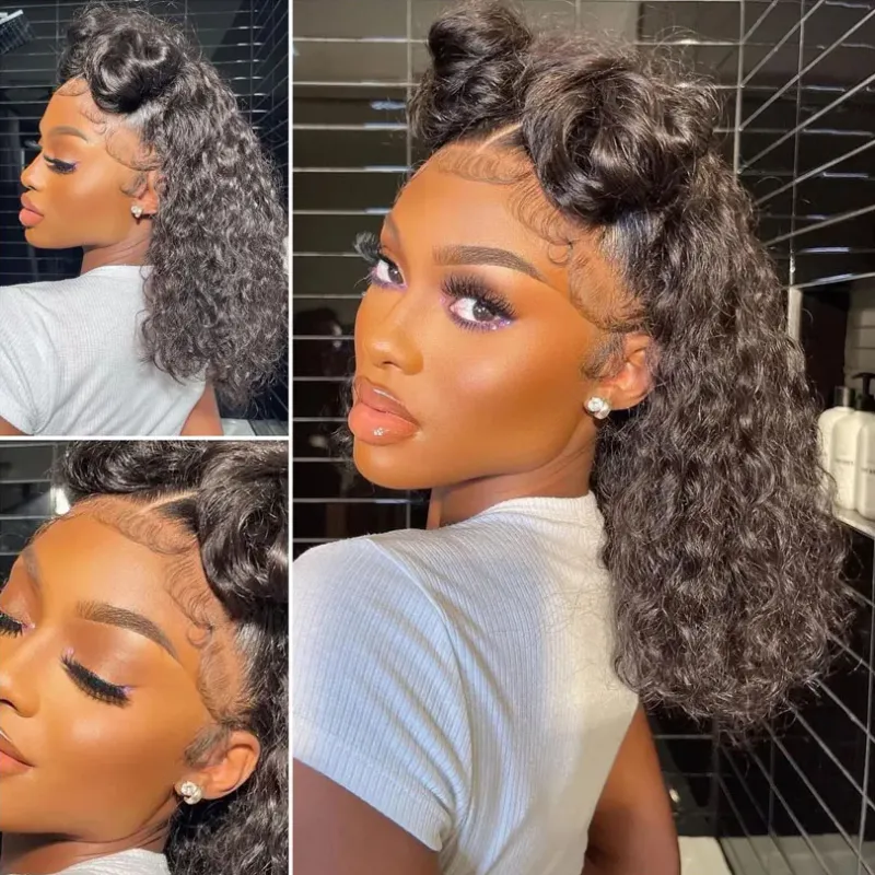 Korte lijmloze watergolf bob pruik Perruque Cheveux Human Bob pruiken voor vrouwen Bruine kleur_voghion.com