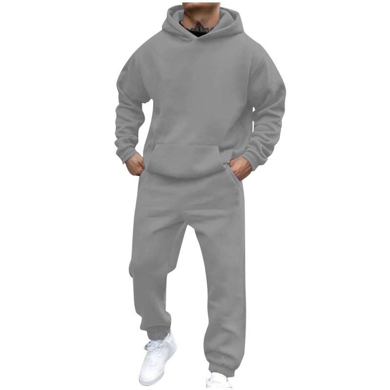 Conjunto informal de sudadera y pantalón deportivo para hombre: ropa de estar por casa de mezcla de algodón de corte holgado en negro, gris y más._voghion.com