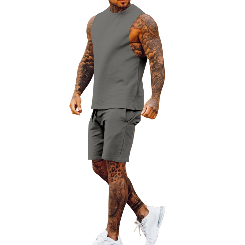 Cross-border European And American New Summer Sleeveless Sports Suit Men's Breathable Thin Round Neck Solid Color Vest_voghion.com