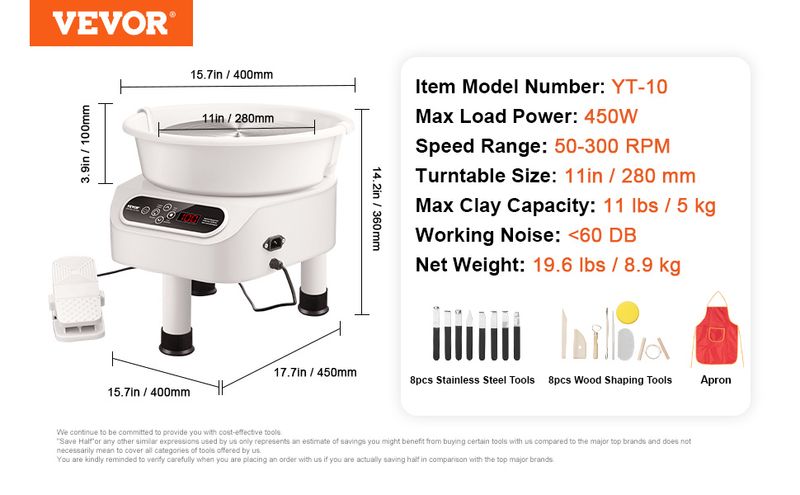 Pottery Wheel, 11 inch Pottery Forming Machine, 450W Electric Wheel for Pottery with Foot Pedal and LCD Touch Screen, Direct Drive Ceramic Wheel with _voghion.com