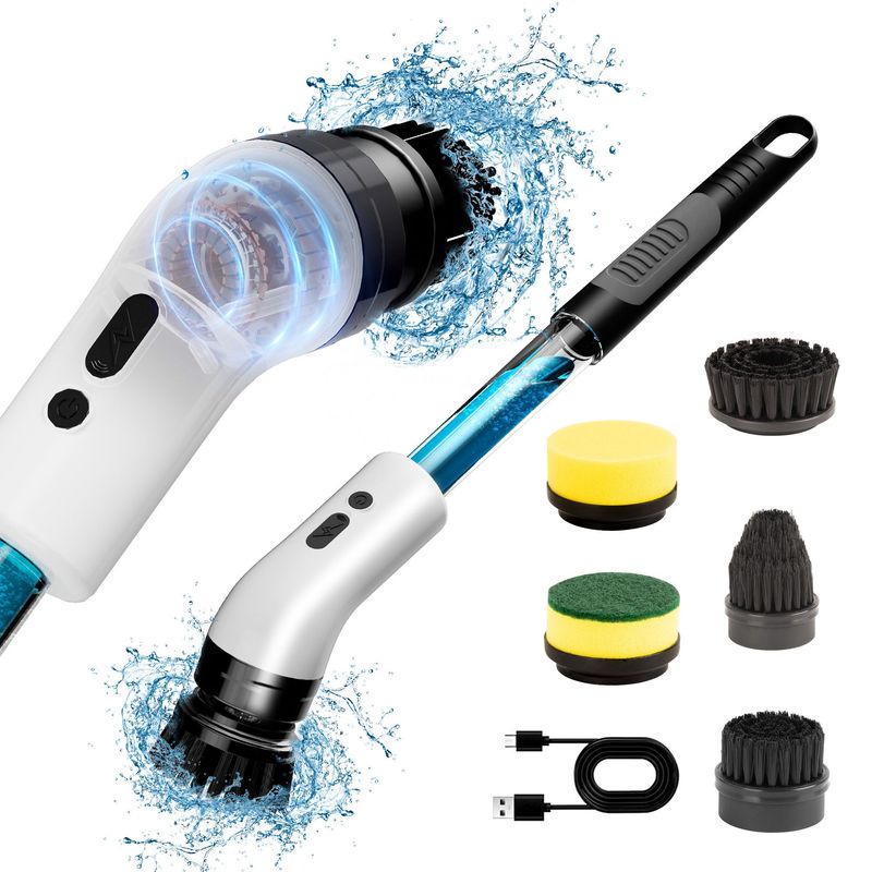 Electric Self Rotating Cleaning Brush, Waterproof Rotating Washer, Can Add Cleaning Solution,Replaceable With 5/7/9 Brush Heads, Suitable For Multifunctional, With 2 Adjustable Speeds_voghion.com