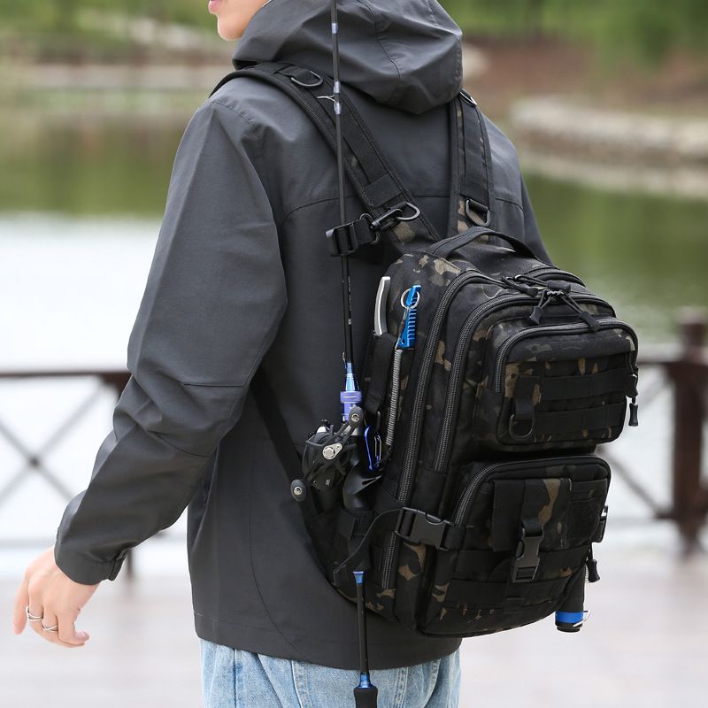 Mochila para exteriores con funda de transporte Baitcaster, camuflaje táctico, bolsa de senderismo, bolsa de pesca impermeable de gran capacidad para viajes._voghion.com