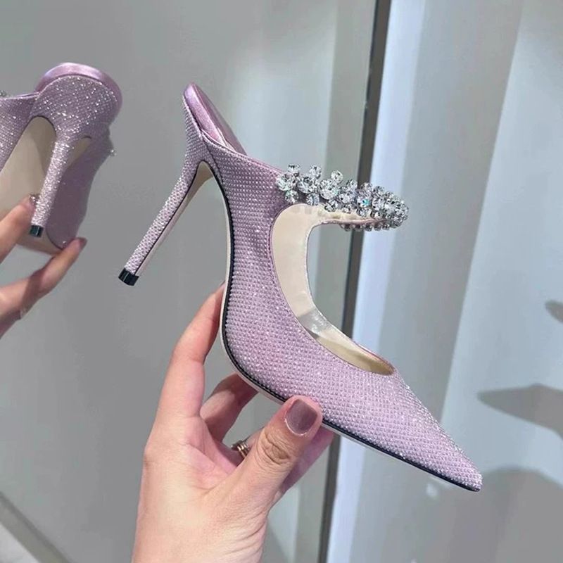 Spitz zulaufende High Heels Damen Dünne Absätze Frühling und Herbst Neue Lila und Rosa Ein-Wort-Strass-Kettentasche Kopf Sandalen_voghion.com
