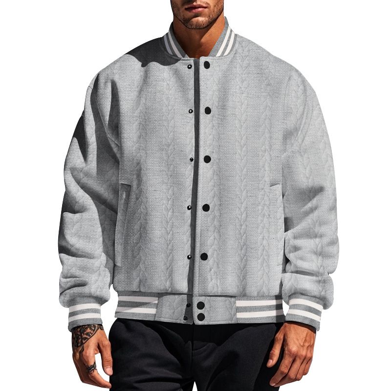 Suitable For All Seasons 2025 Spring And Autumn New Jacquard Button Design Casual Solid Color Men's Cardigan Baseball Jacket_voghion.com
