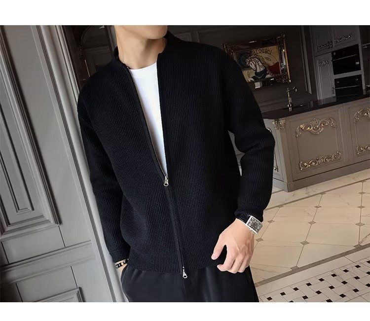 nieuwe trui jas heren effen kleur gebreide cardigan heren casual all match slim fit kleding_voghion.com