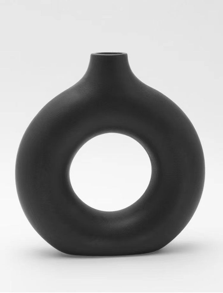Vasen Schwarze Keramikdekoration Wohnzimmer Blumenarrangement Getrocknete Blumen Moderner Couchtisch Esstisch Fernsehschrank Kreative Donutvase_voghion.com