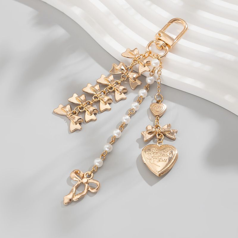 Séiss a cool Stil Peach Häerz Perl Kette Schlësselanhänger, kleng a frësch Päiperlek Schleif Band Täsch Dekoratioun_voghion.com