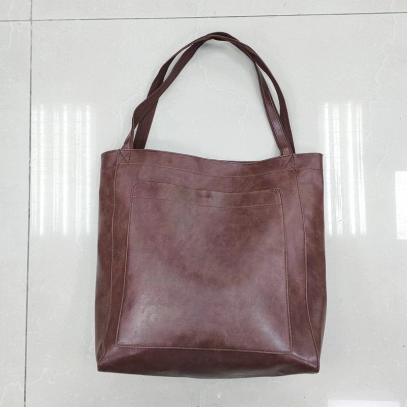 Retro oil wax leather simple all-in-one tote commuter women's bag shoulder bag_voghion.com
