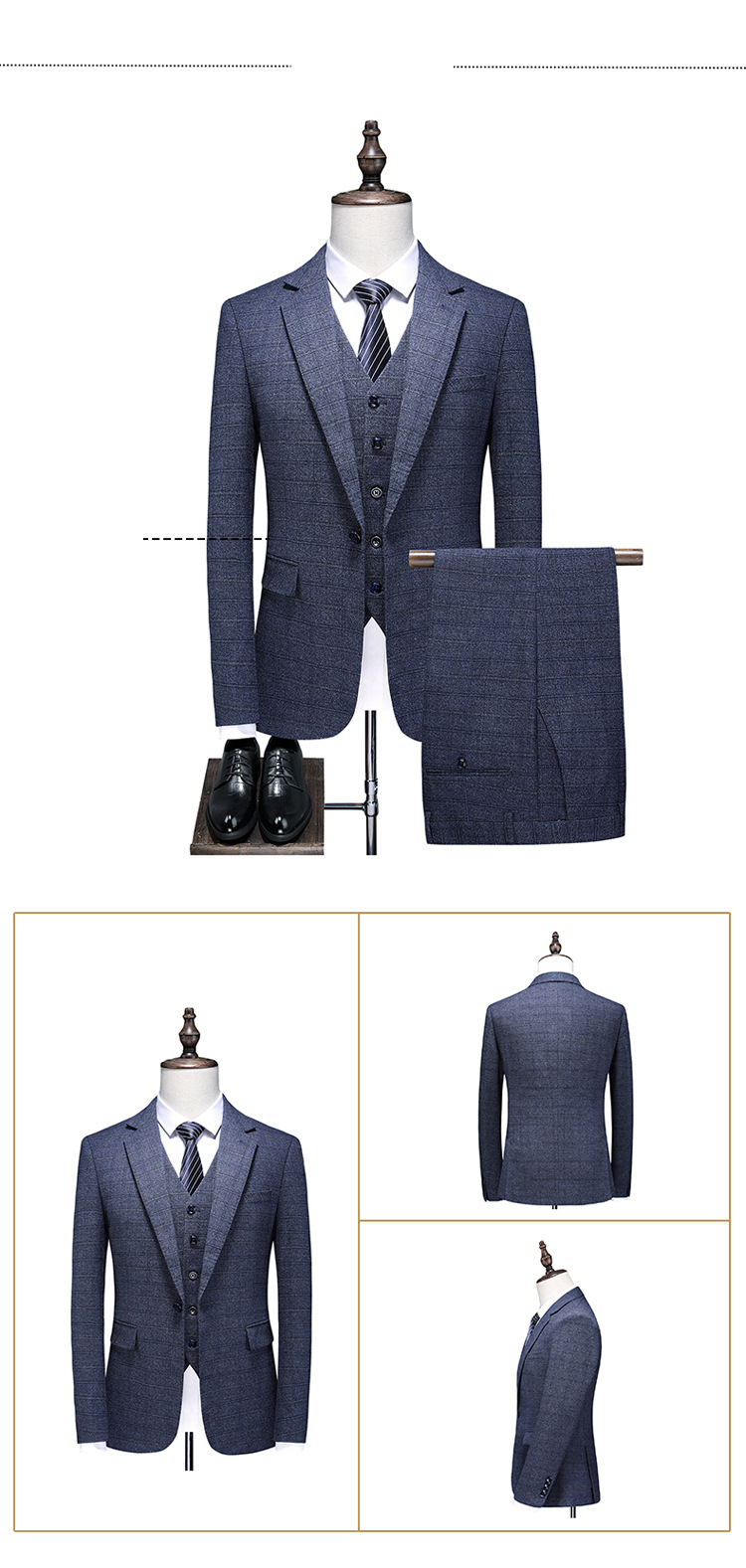 Men's clothing suit plaid large size casual suit three-piece suit _voghion.com