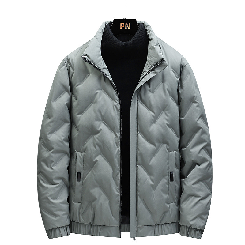 Ao ar livre para homens no outono e inverno, nova jaqueta branca para jovens, jaqueta curta casual masculina com gola alta_voghion.com