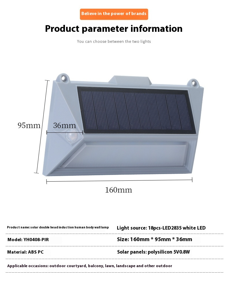 Luminária de parede de cabeça dupla, lâmpada solar de indução de corpo humano, LED de alto brilho, controle de luz externa, pátio, escadas_voghion.com