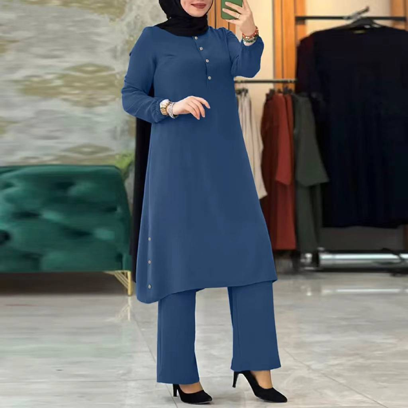 Ensemble Abaya élégant pour femme musulmane, ensemble assorti, haut long et pantalon large, tenues de Ramadan, survêtements urbains_voghion.com