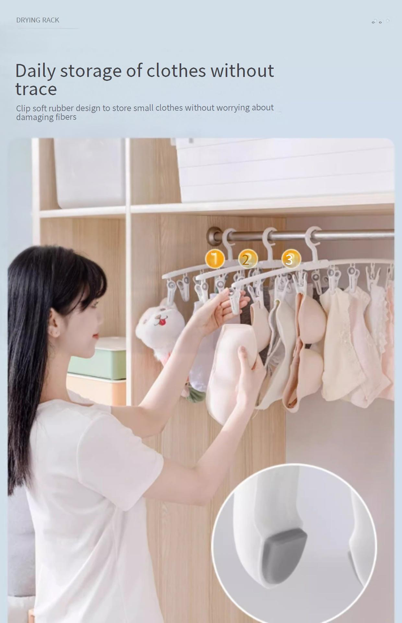 Foldable Clothes Drying Rack With 20 Clips - Space-Saving For Small Apartments (Perfect For Socks Underwear & Delicates) - Multi-Level Hanging Design_voghion.com