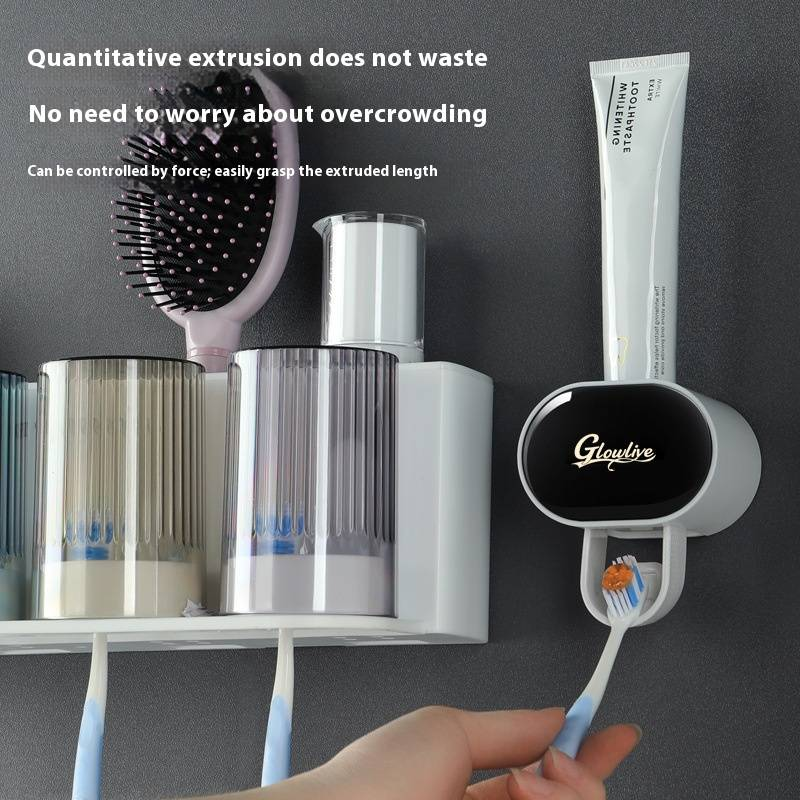 Set van aan de muur te bevestigen tandenborstelhouders met tandpastaknijper – Badkamerorganizer voor tandenborstel, beker en tandpasta zonder boren (opties van 2/3/4 stuks)_voghion.com