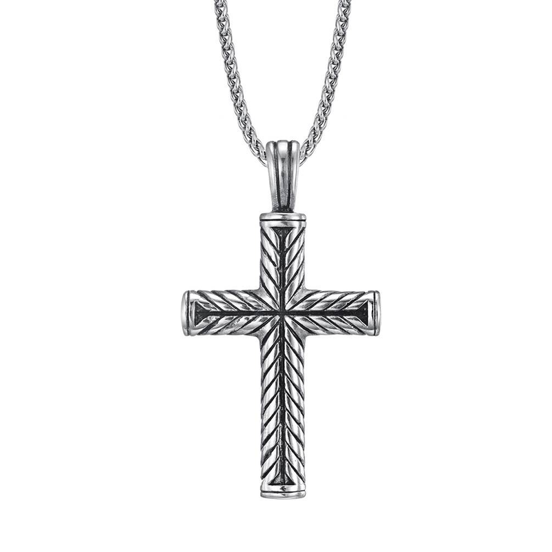 Collana da uomo con ciondolo a croce gotica in acciaio inossidabile - Catena in acciaio al titanio in stile punk rock per audaci dichiarazioni di moda_voghion.com
