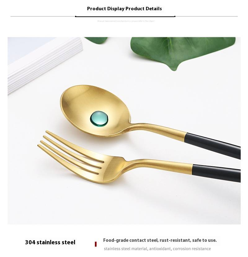 Ménagère de luxe en acier inoxydable 304 - Ensemble de 4 couverts polis miroir : couteau, fourchette, cuillère, cuillère à café (style rétro, options multicolores)_voghion.com