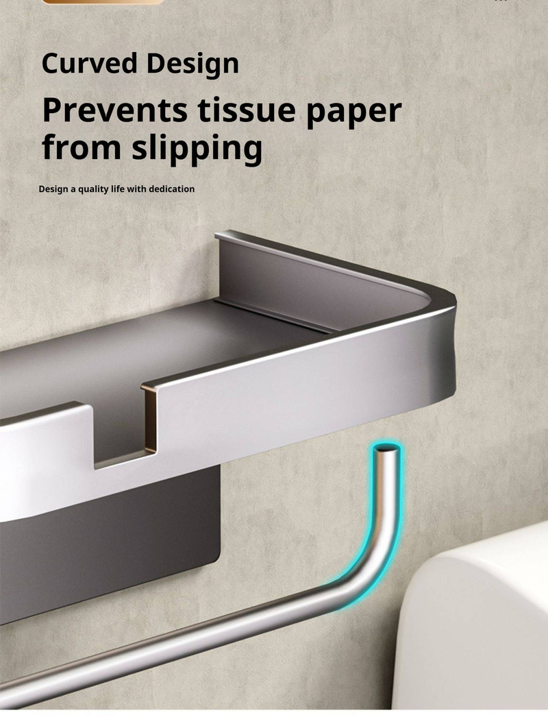 Portarrollos de papel higiénico de doble capa con soporte para teléfono, organizador de papel higiénico de pared, moderno dispensador de papel de aluminio_voghion.com