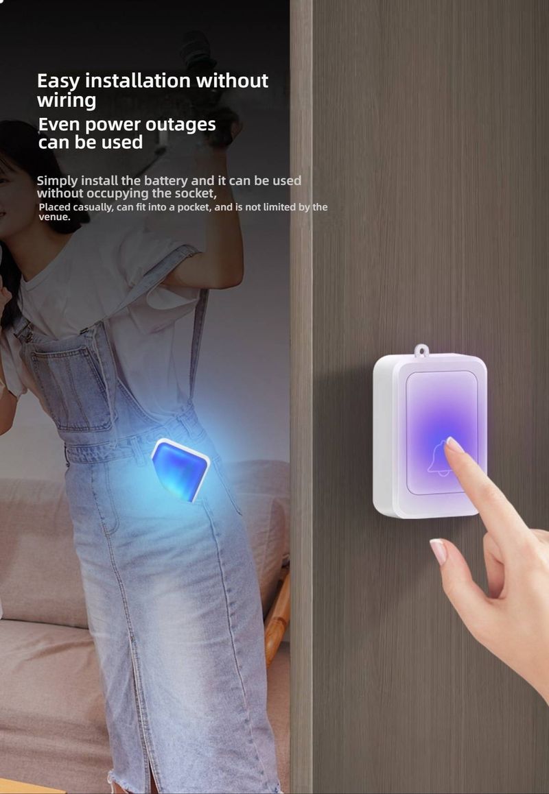 Timbre inalámbrico con control remoto: 28 melodías, alcance de 50 m, LED intermitente para personas con discapacidad auditiva (pilas, blanco, 1 botón + 1 receptor)_voghion.com