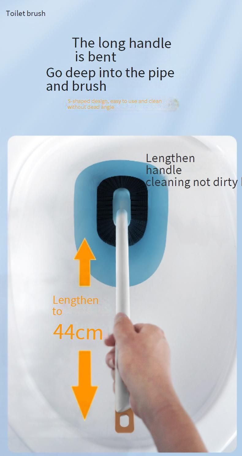 Wall-Mounted Toilet Brush Set With Long Handle - 360° No Dead Angle Cleaning, Space-Saving Design For Bathroom (Blue/Gray/White)_voghion.com