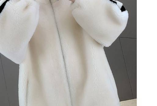 "Faux Shearling Bomber Jacket – Plush Fleece-Lined Winter Coat With Stand Collar (Black/White/Pink, S-3XL)"_voghion.com