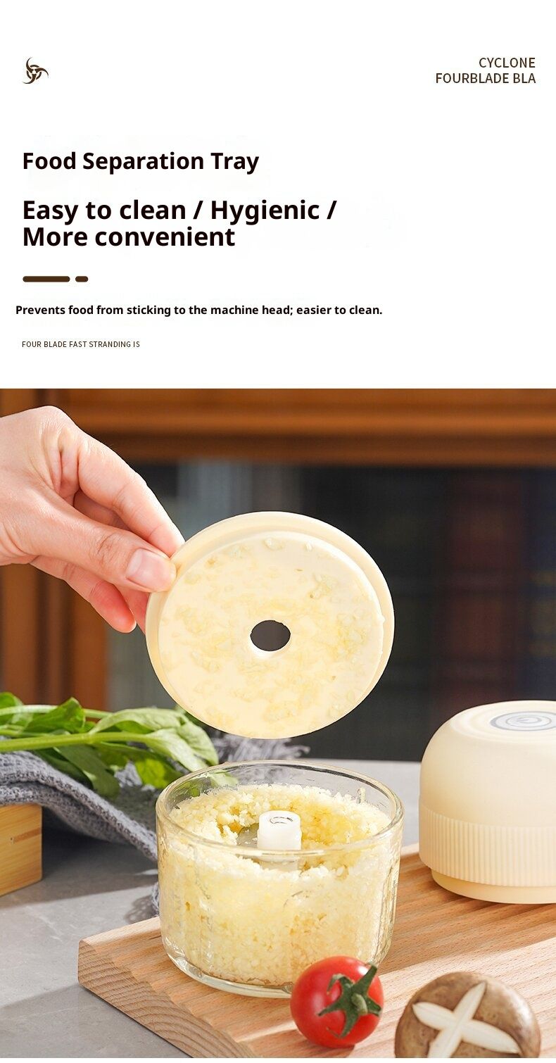 Mini tritatutto elettrico a 4 lame – Ricaricabile tramite USB-C per aglio, carne e alimenti per bambini, motore da 200 W, bicchiere in vetro da 300 ml (modalità a impulsi, lavabile in lavastoviglie)_voghion.com