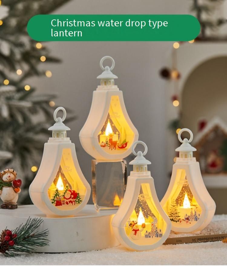 Christmas Teardrop LED Lantern - Flameless Candle With Holiday Designs (Santa/Reindeer/Tree/Snowman) For Cozy Home Decor & Photo Props_voghion.com