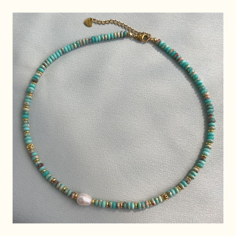 Collana con catenina per clavicola in perle d'acqua dolce turchesi e perline di lusso, stile cinese nuovo._voghion.com