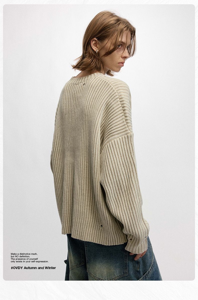Pull à lettres style American Ins #OVDY avec position d'os ancienne, aiguille vide, pull en tricot début d'automne, unisexe_voghion.com