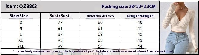 2024 Herbst neue kurze würzige Mädchen tiefe V-Ausschnitt Slim Fit sexy langärmeligen Strickstil_voghion.com
