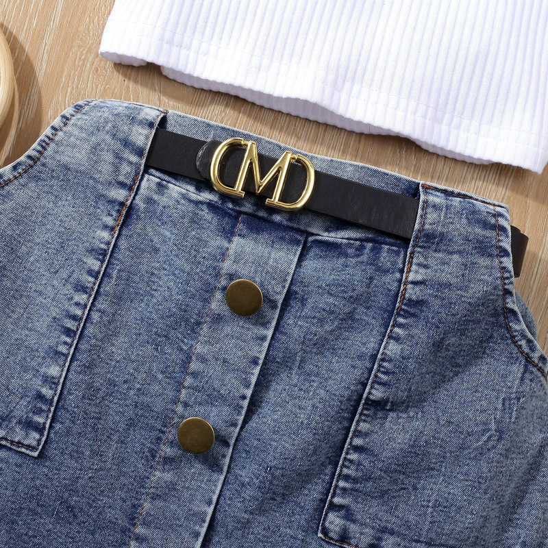 Mamm & Kanner Kannerkleeder Einfarwege Weste mat Petten Äermellosem Top Denim Kostüm mat oppene Taschen a Geplisserte Rüschenrock_voghion.com