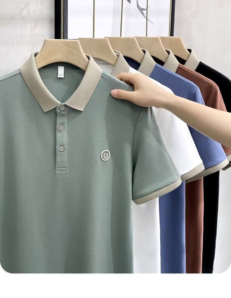 Men's Summer Short Sleeve Polo Shirt – Light Luxury Embroidered Collar, Contrast Color & Breathable Fabric, Relaxed Fit (M-5XL)_voghion.com