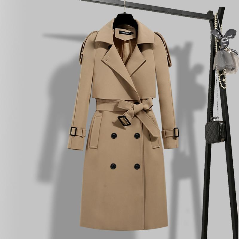Gabardina larga cruzada con solapa lisa para mujer, abrigo cortavientos, ropa de invierno y otoño 2023_voghion.com