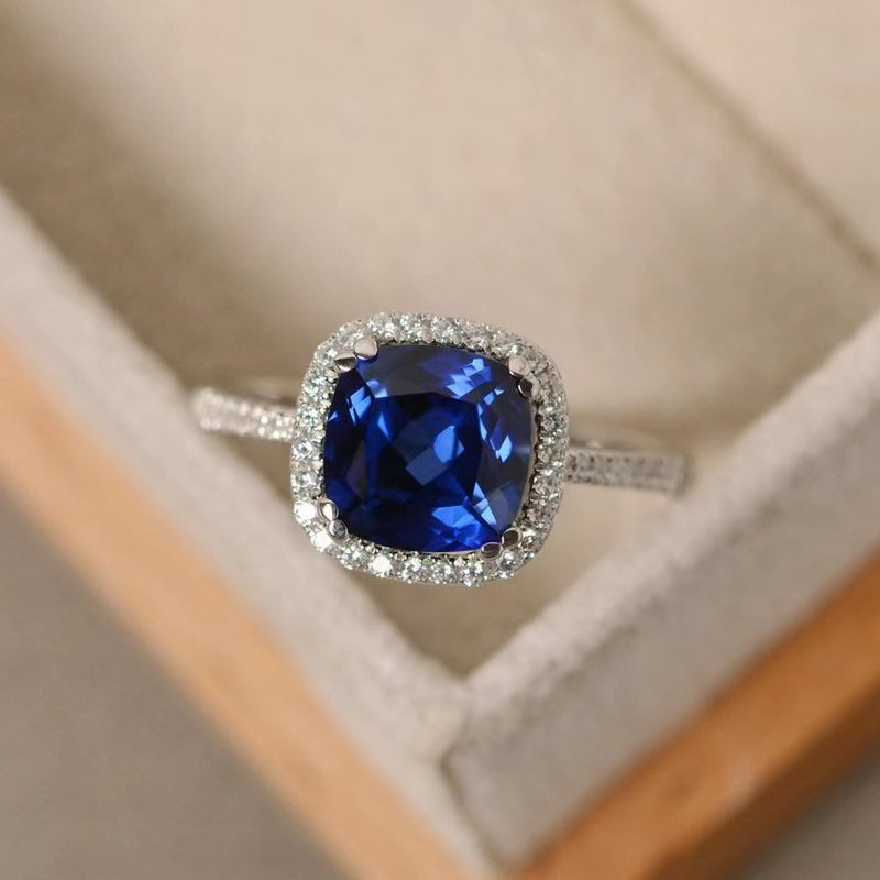 Bijoux de mode pour femmes carré bleu clair cristal Zircon Flash diamant fête bague de mariage_voghion.com