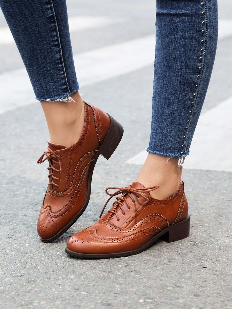 Plus-size lente enkel schoenen vintage Britse kleur contrast Braddock diepe veterschoenen damesschoenen_voghion.com