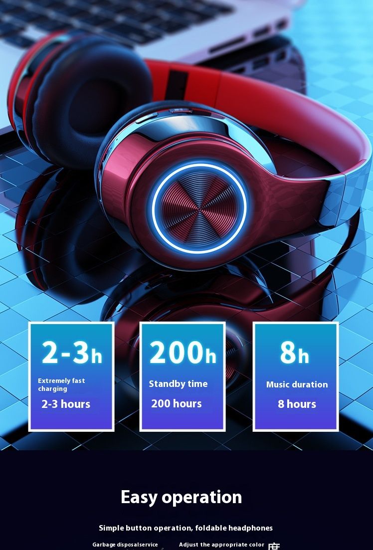 Cuffie stereo Bluetooth 5.0 bianche B39 di alta qualità, cuffie da gioco wireless pieghevoli luminose._voghion.com