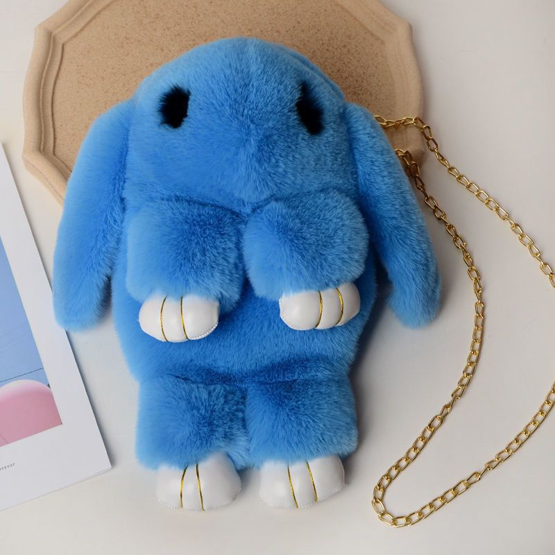 Rex Fur Women's Crossbody Plush Single Shoulder Chain Cute Rabbit Bag Fashion Versatile Handbag_voghion.com