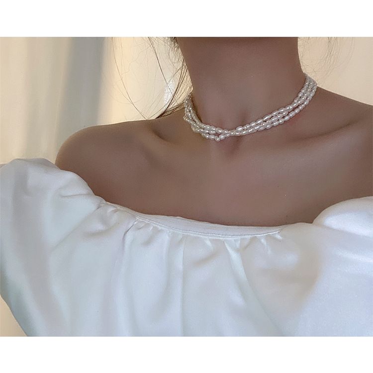 Collana con perle d'acqua dolce da donna, stile retrò francese, semplice, versatile, elegante, alla moda, con catena per clavicola_voghion.com