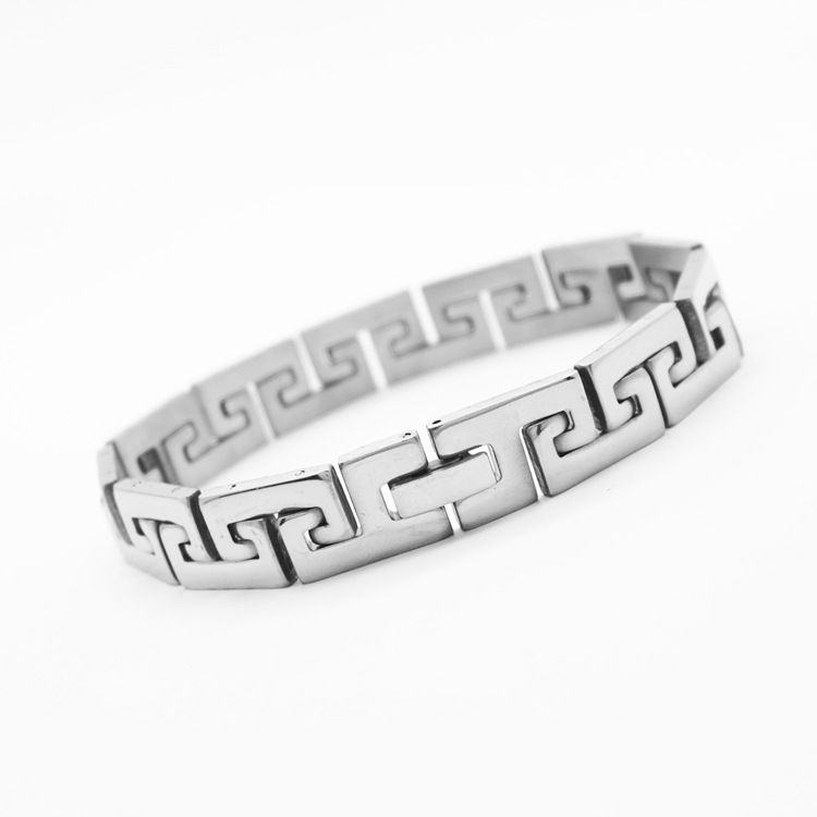 Minimalist Personality Chinese Style Great Wall Pattern Smooth Punk Hip-Hop Men's Versatile Titanium Steel Bracelet_voghion.com