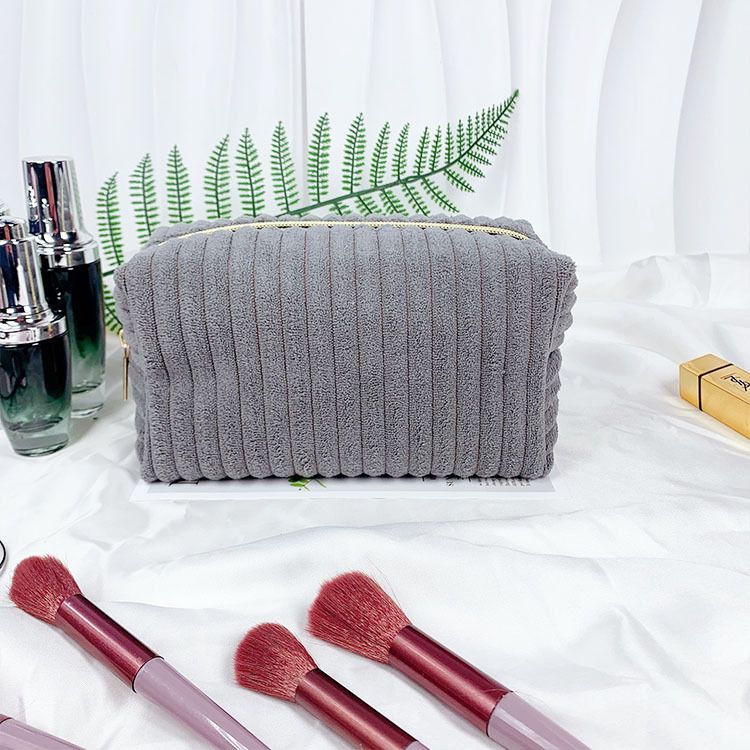 Make-up-Tools & Zubehör Neue Cord-Kosmetiktasche für Damen, tragbar, große Kapazität, modische Streifen, weich, hautfreundlich, Kosmetiktasche_voghion.com