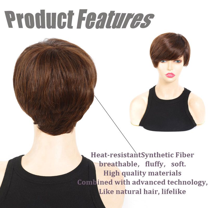 perruque perruque cheveux courts raides fibre chimique synthétique environ 10cm90g cheveux courts raides frange latérale quotidienne_voghion.com