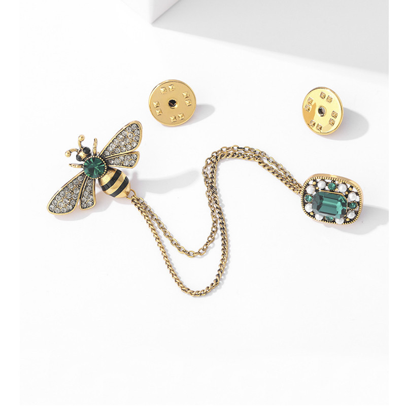 Designer Biene Quaste Brosche Vintage Persönlichkeit Kette Smaragd Corsage Kragen Pin Anzug Jacke Pin Zubehör_voghion.com