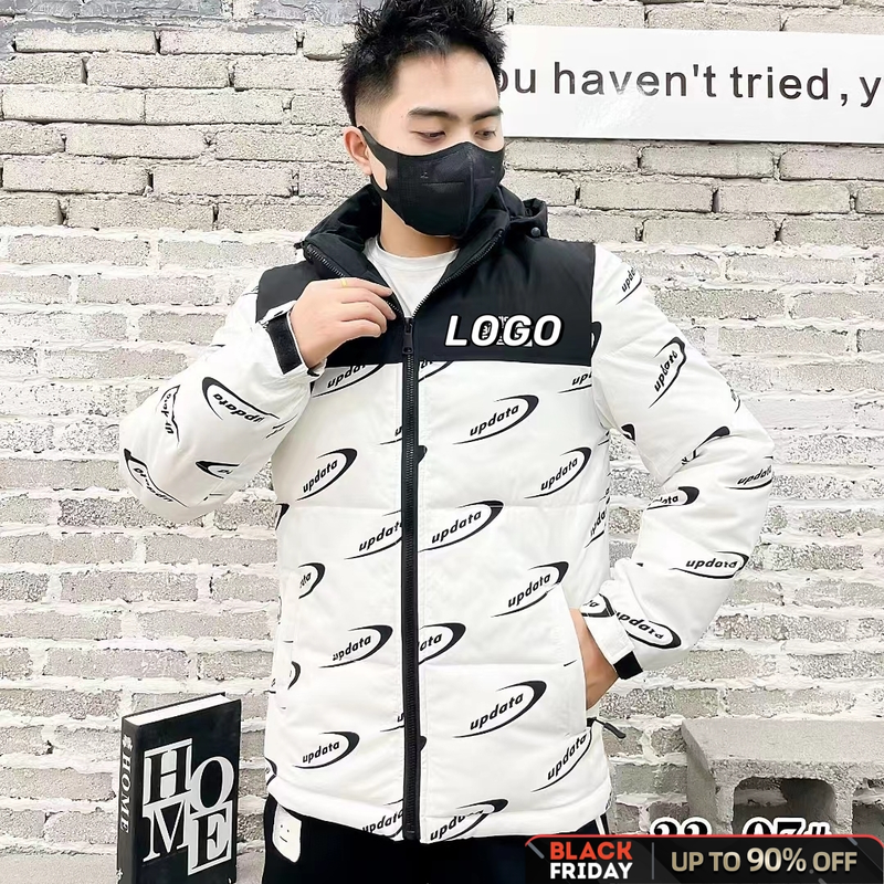 Large designers light luxury men's winter windproof thickened warm brand printing versatile stand-up collar down jacket hooded jacket_voghion.com