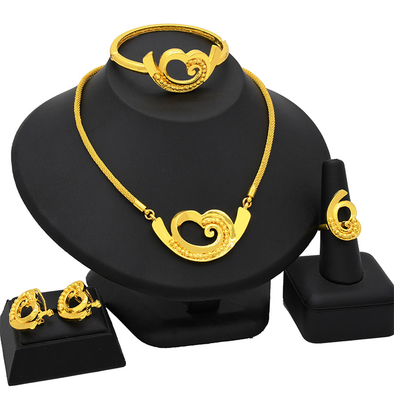 Gold-plated bridal set necklace earrings bracelet Ring jewelry four-piece set_voghion.com
