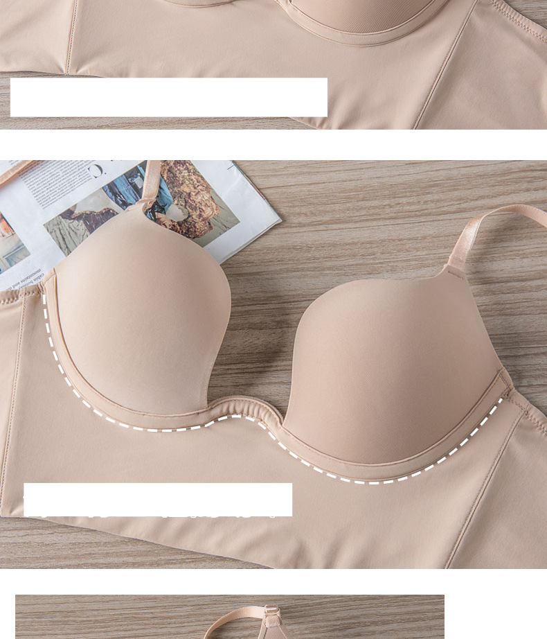 Women's clothing glossy seamless underwear sexy U-shaped large backless beautiful back bra small chest gathered breasts hanging neck bra_voghion.com